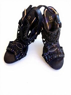 Scene Weaver Black Studded Braided Slingback Heels
